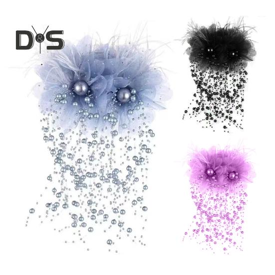 Vlasový dráp Peří Síťovina Příze Květinový dekor Spona do vlasů s umělým perlovým střapcem Zadní část Hlava Sprcha Vlasy Dráp