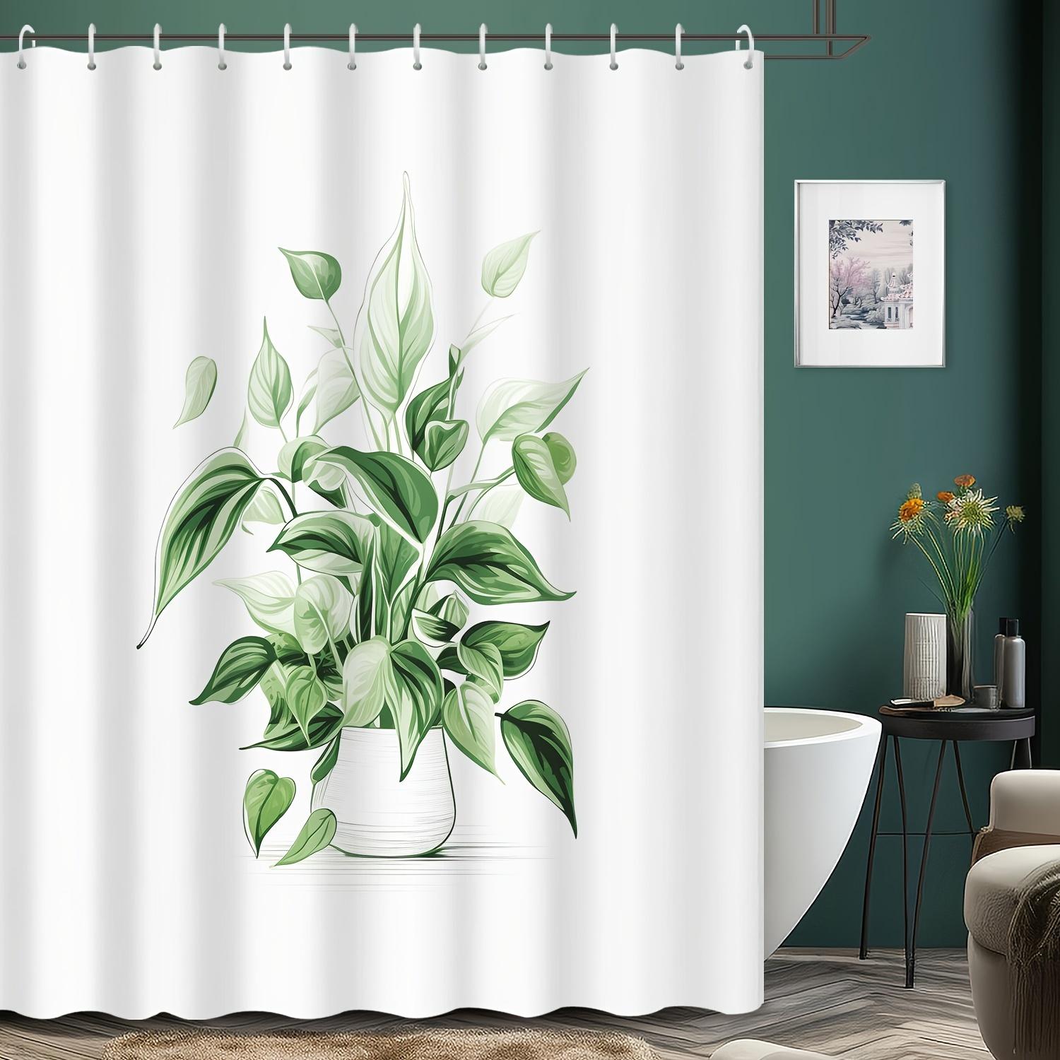

Green Plant Shower Curtain – Potted Philodendron Illustration, 2D Flat Print, Polyester, 72 X72 Inches W60H190(CM)-1 Pcs