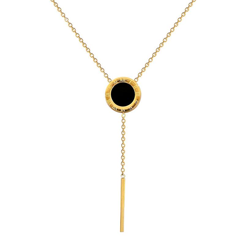 Titanium Steel Tassel Roman Ring Minimalist Wind Furnace Real Gold Necklace Female Collarbone Chain Accessories