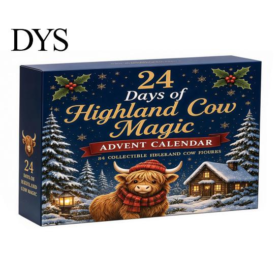 Decorative Bag Charms Highland Cow Advent Calendar, 24 Unique Acrylic Ornaments, Christmas Countdown Blind Box 2D Flat Hanging for Tree Decoration