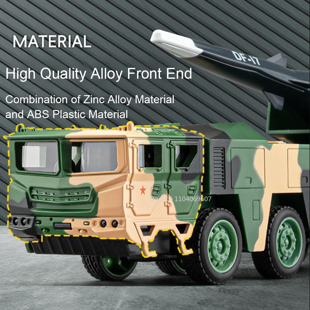 1:50 Dongfeng 17 Missile Launch Toy Car Models Alloy Diecast Sound Light Simulation Military Engineering Vehicle Gifts For Boys