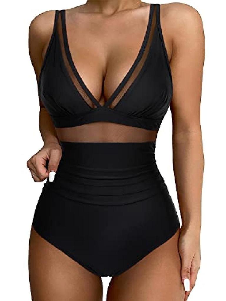 European & American High-Waist One-Piece Swimsuit - Sexy, Hollow Design