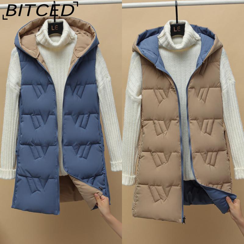 BITCED Reversible Hooded Lightweight Casual Down-Filled Quilted Vest - Slim-Fit Women's Waistcoat Jacket