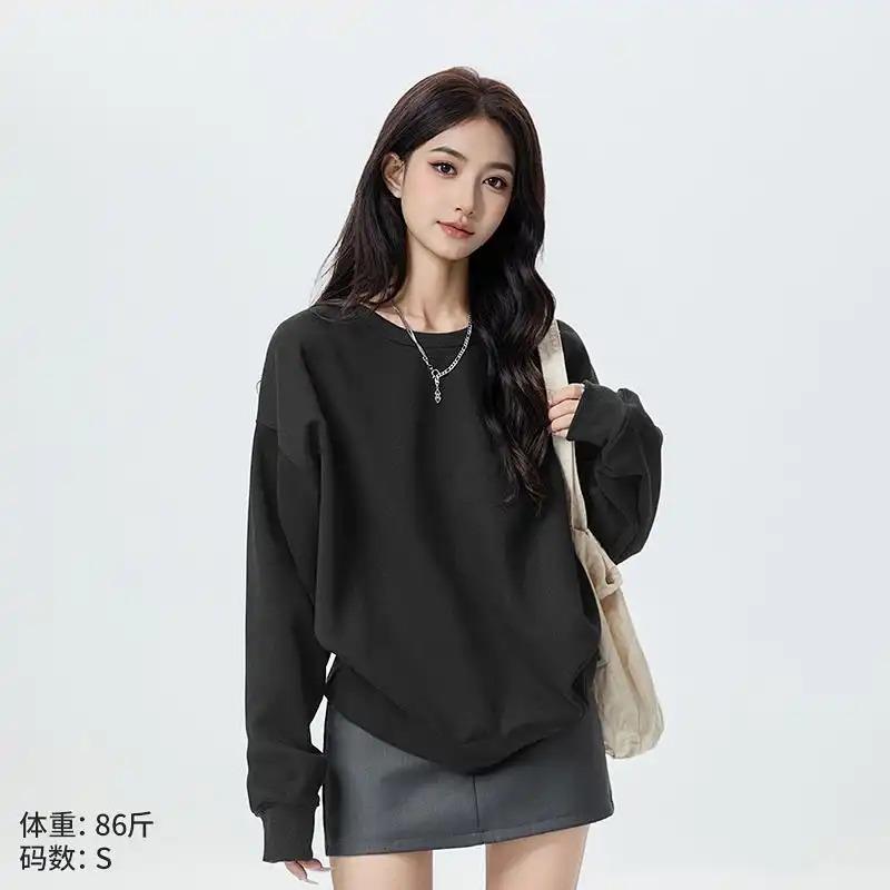 Autumn Winter New Solid Color Sweatshirt Women's Simple Loose Versatile Pullover Bottoming Long-sleeved Top