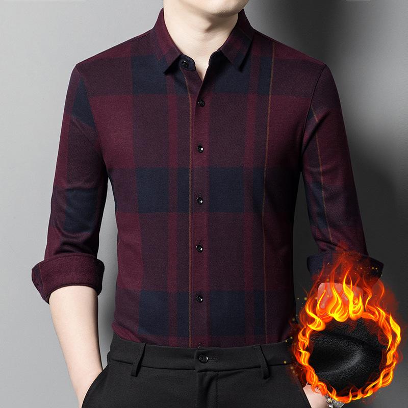 Plaid Men's Fleece Shirt Winter New Middle-aged and Young People Casual Loose Warm Thickened Shirt