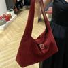 Velvet Matte Cowhide Underarm Bag Niche Design High Quality Red Handbag Versatile and Exquisite