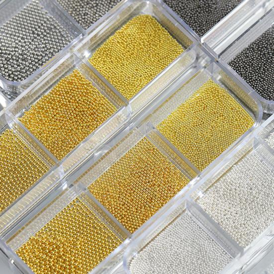 1 Set 6 Grids Nail Art Beads Kit with Storage Box 3D Nail Art Metal Caviar Beads DIY Manicure Design Decoration Balls Charm Nail Accessories