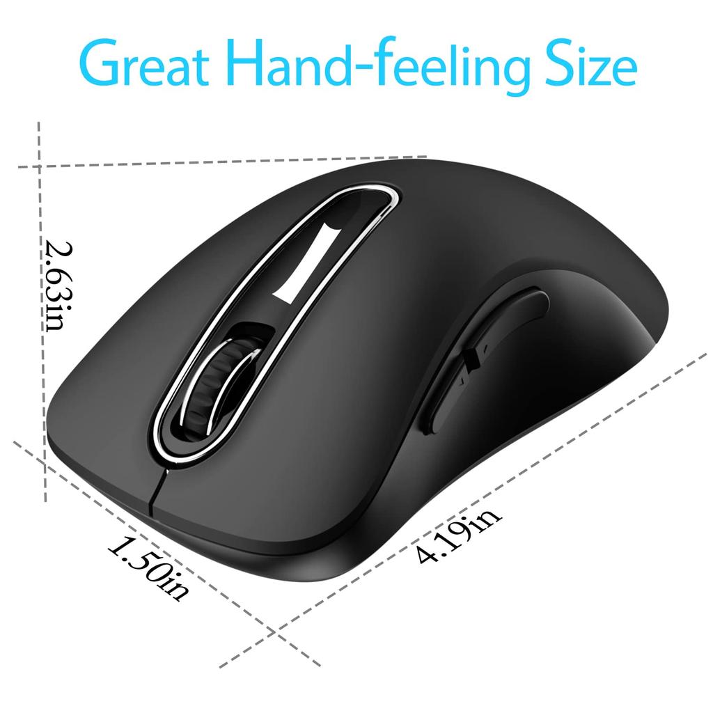 Memzuoix Wireless Ergonomic for Long 1400DPI Optical Instant USB Receiver 5 Compatible with and Chrome Black Mouse, 2.4GHz, Design, Fatigue-Free Use,