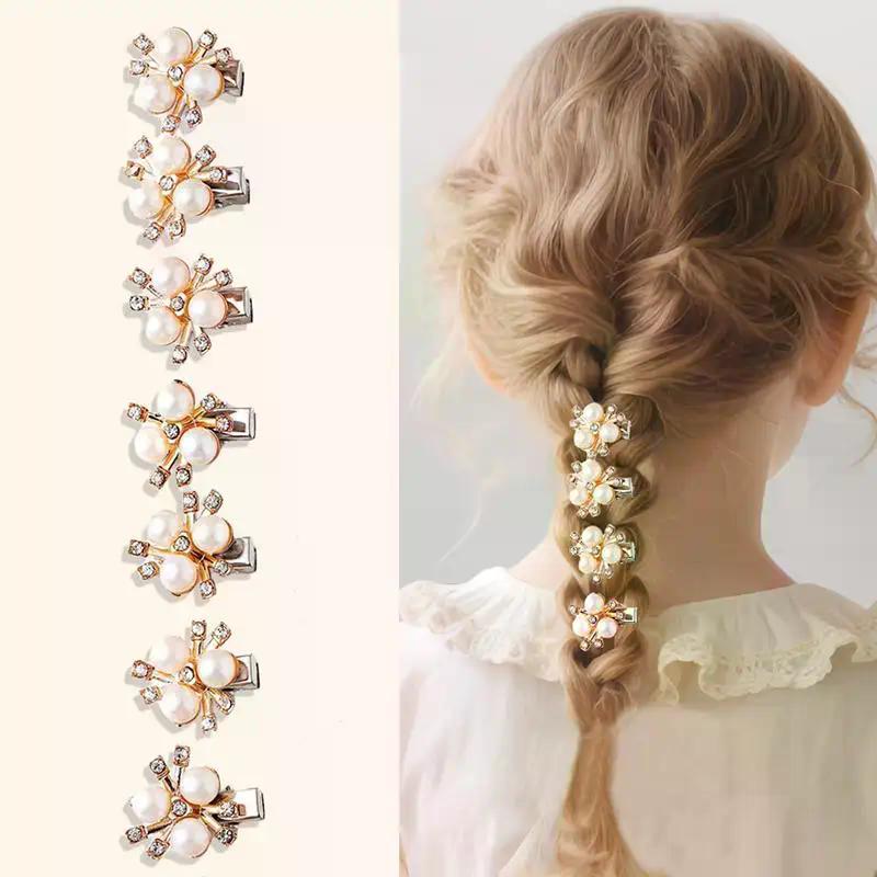 10PCS Sparkling Flower-shaped Crystal Pearl Button Pearl Hairpins Headwear Clip Rhinestone Buttons