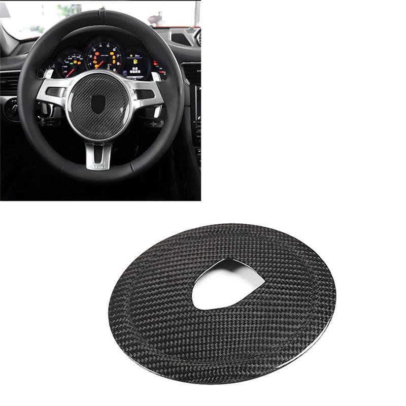 A28G-Real Carbon Fiber Steering Wheel Rings  Trim Cover Stickers For Porsche 911 Panamera Cayenne Boxster 2008-2016 Parts Bl