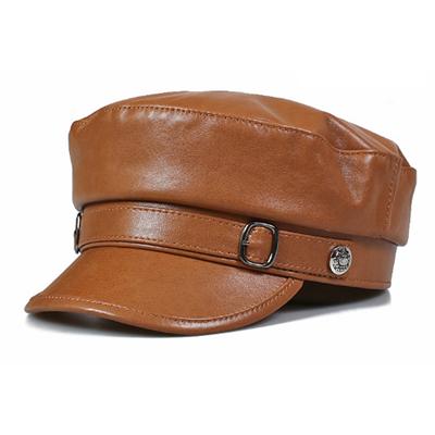 New 2022 Autumn Women's Elegant Hat Army Military Hats Genuine Leather Sheepskin Cap Women Vintage Flat Caps