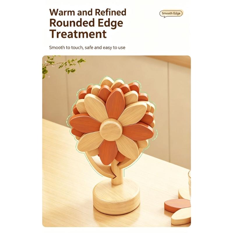 5-Piece Wooden Trivet Set with Flower Forms and Vertical Storage for Family Meals, Gatherings, and Dining Table Presentation