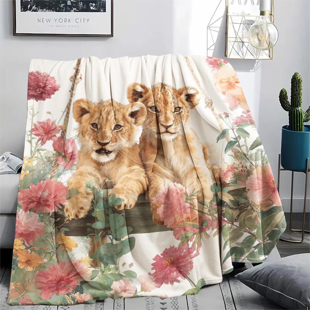 Little Lion pattern Flannel Blanket, High quality Comfortable for All Seasons, Home Decor, Warmth and Comfort, Perfect for Gifts.