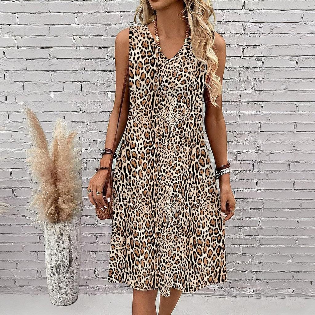 Plus Size V Neck Sleeveless Dress Verdant Mountain Valley Watercolor Print For Countryside Day Trip