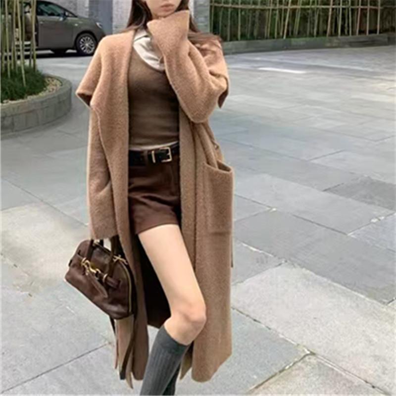 Autumn and winter new loose lazy wind knitted cardigan women's fashion imitation mink medium and long sweater jacket