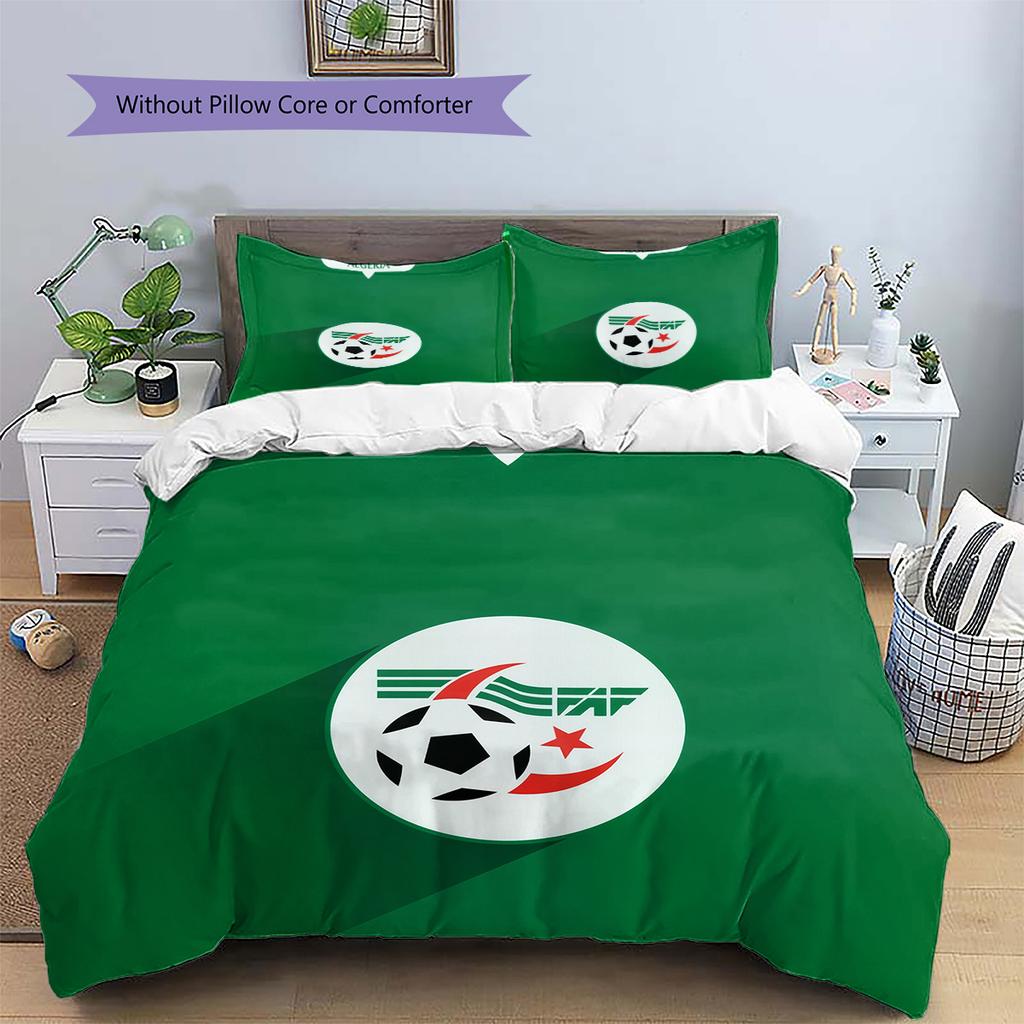 Algerien Nationalmannschaft Muster Bettwäsche Bettdecken-Set Heimdekoration Geschenk (1 Bettbezug + 2 Kissenbezüge (ohne Füllung))