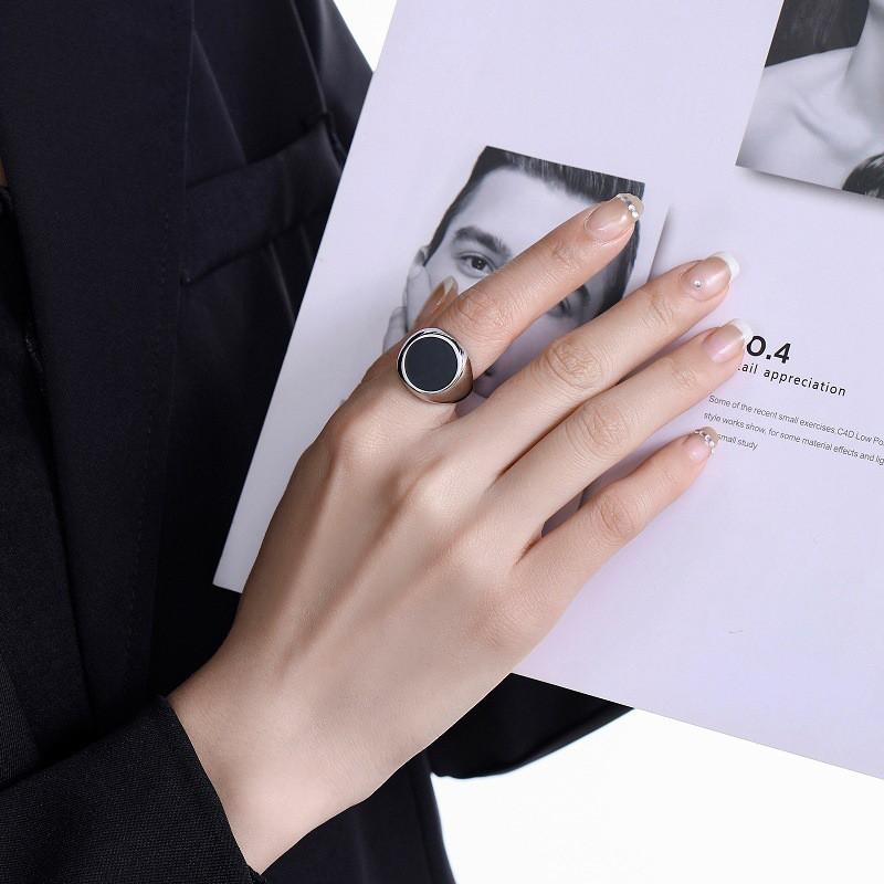 Adjustable Open Ring Men Women Minimalist Geometric Round Resin Inlay Copper Band Vintage Chic Fashion Jewelry