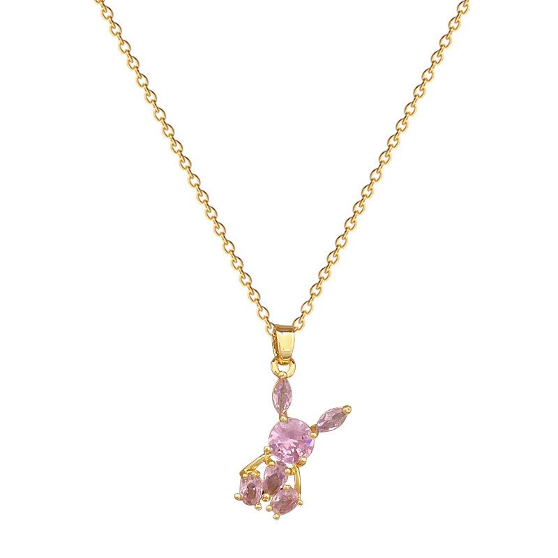 Pink Synthetic Zircon Rabbit Pendant Necklace for Women 2025 New Fashion Jewelry