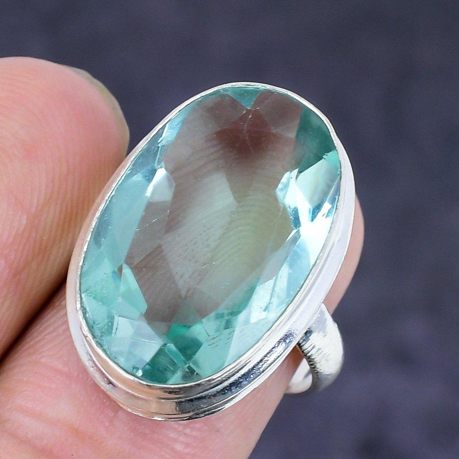 Green Amethyst Gemstone Handmade 925 Sterling Silver Jewelry Ring Size 6 z0g85