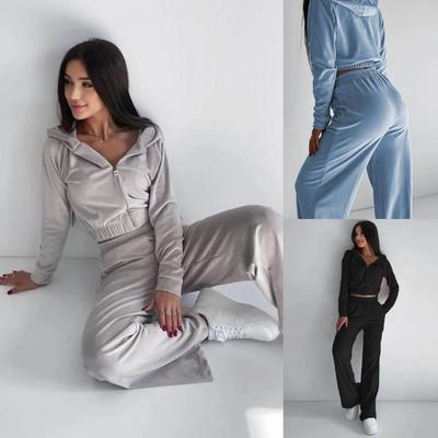 Fato de Treino Esportivo Casual Feminino com Capuz Conjunto de Duas Peças Moletons Zíper Grosso Cintura Alta Bolsos Calças Terno Agasalho Outwear Outono