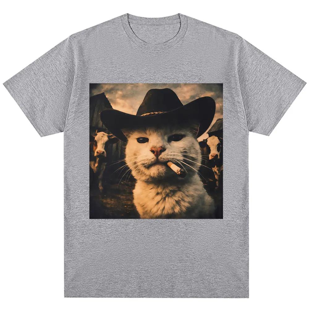 Funny Cowboy Cat Meme Graphic T Shirts Unisex Fashion Kawaii Vintage Tshirt Oversized Casual High Quality Tshirts