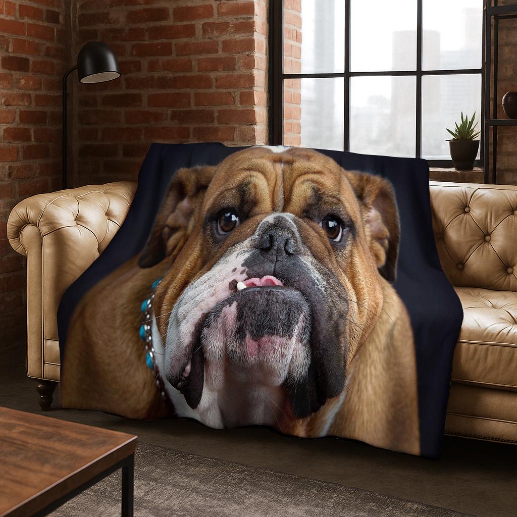 3D Bulldog Dog Animal Cartoon Flannel Blanket Soft Warm Blanket for Bed Bedroom Room Living Room Office Travel Camping Picnic