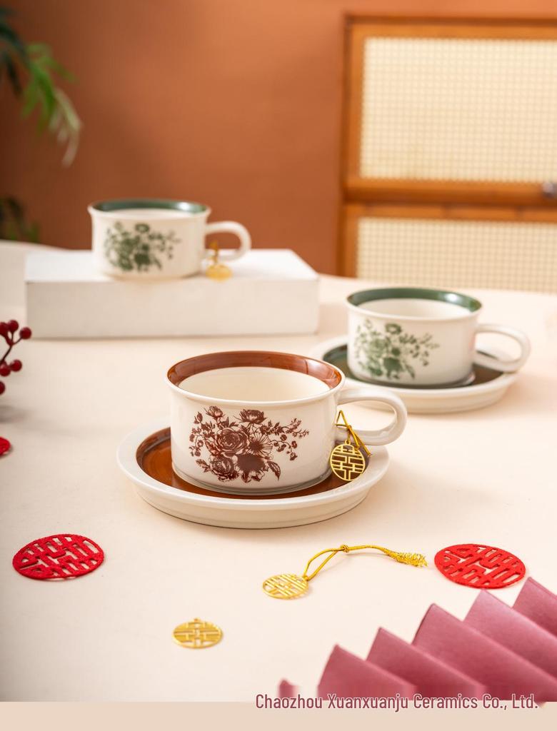 Elegant Retro Ceramic Coffee Cup and Saucer Set - Ideal Gift for Afternoon Tea