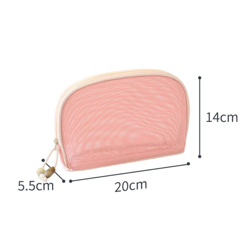 Portable Mesh Cosmetic Bag Zipper Closure Transparent Makeup Handbag Large Capacity Lightweight Storage Pouch
