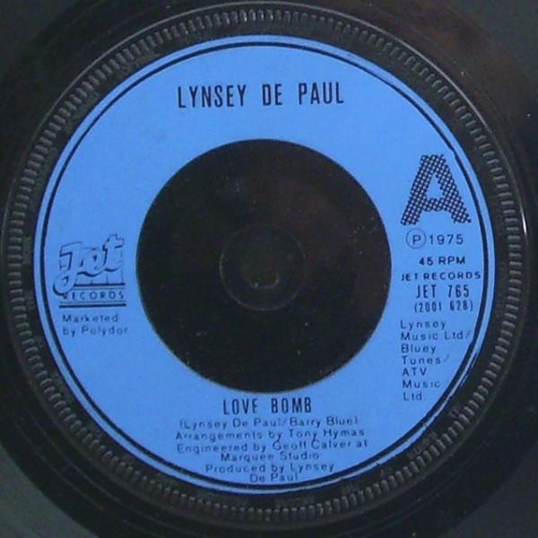 7inch Record LYNSEY DE PAUL - Love Bomb JET765 Jet Records 1976 UK Pop Used