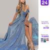 2026 Amazon European and American Banquet Dress Dress Ins Sequined Large Skirt Tube Top Sexy Fashion Split Dress