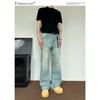 Autumn And Winter New American High Street Washed Light Colored Jeans For Men And Women Straight Leg Slightly Flared Loose Wide Leg Pants