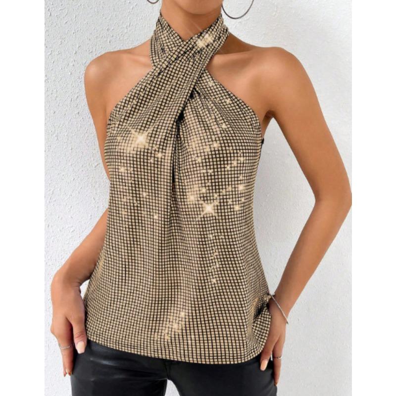 Hot Style Sexy Simple Sequined Halter Neck Strap Hot Girl Inner Wear Tops and Vests for Women