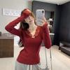 Bright Age-reducing Collar Lace Splicing Slim Long-sleeved Knitted Sweater Women's Autumn and Winter New Design Sweater Inside