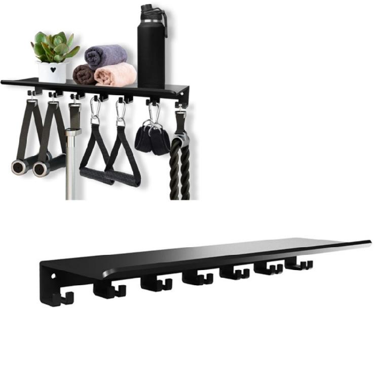 Space Saving Floating Shelf With 7 Hooks For Fitness Accessories Weatherproof Metal Designs Storage Solution