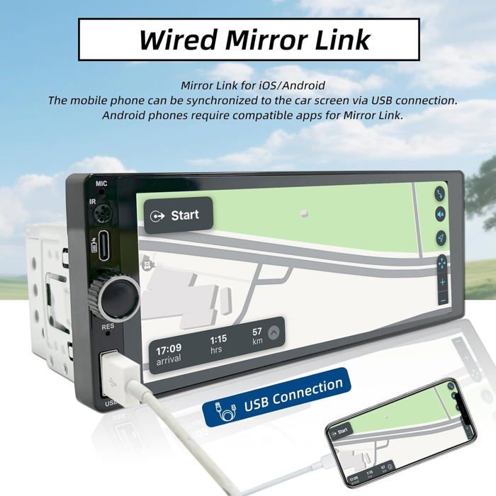 Autoradio 1 DIN - UNDERSCORE - CarPlay - Écran Tactile 6.86" HD - Caméra de Recul - Bluetooth Mains Libres