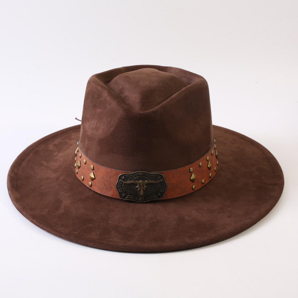 Best-selling European and American Style Suede Velvet Wide-brimmed Top Hat, Classic Fashion Western Cowboy Hat for Men and Women