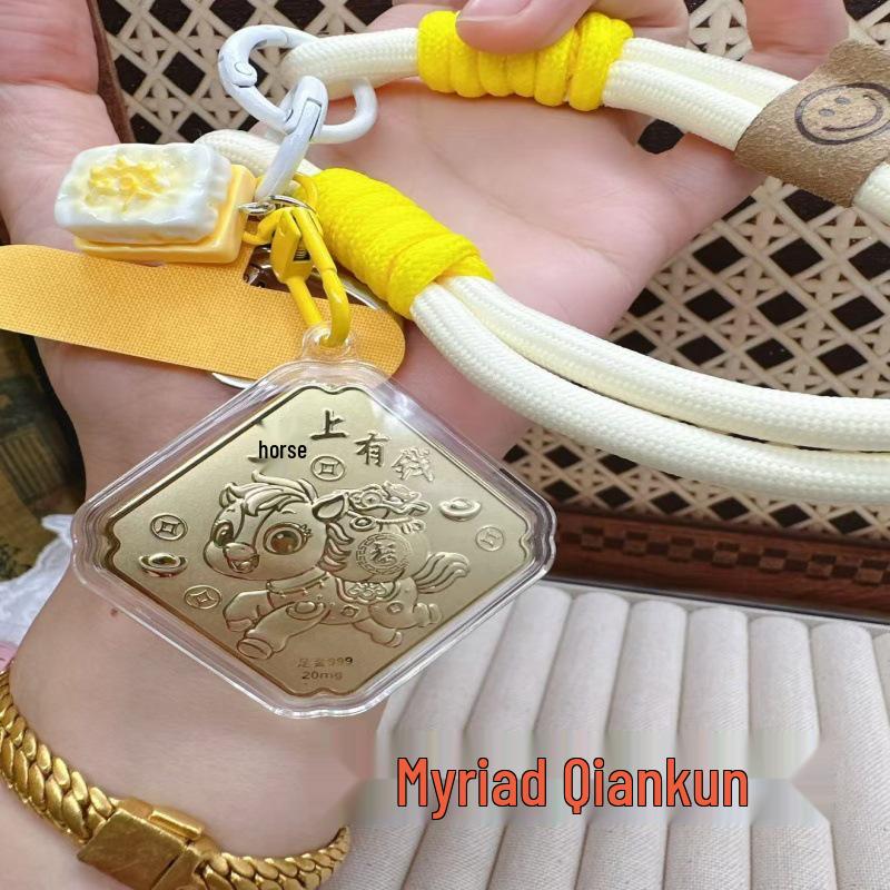 Kreativt 999 Rent Guld Tecknad Charm Hängsmycke för Telefon & Väska - Gyllene Nyckeln till Omedelbar Rikedom