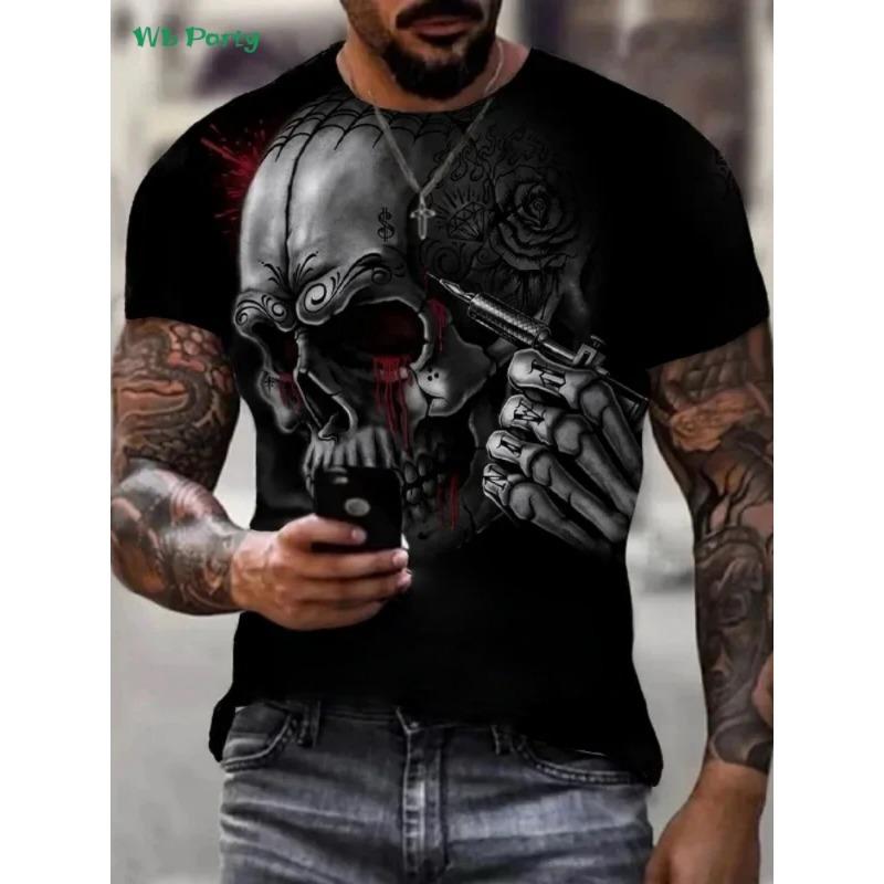 Vintage 3D Printed Skull Men's Tops Summer Outdoor Men Short Sleeve Fashion Breathable Men's T-Shirt Round Neck Men's Clothing