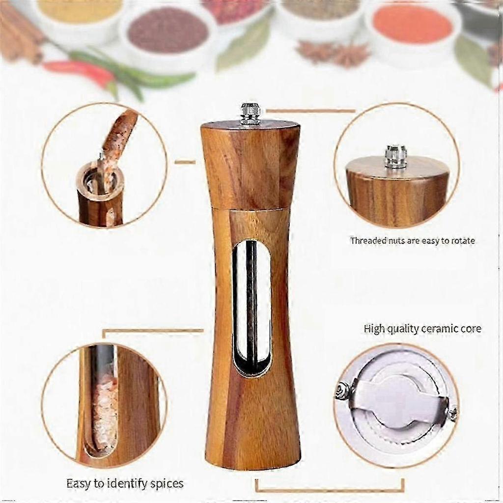 Pepper Mill Wood Salt and Pepper Mill Manual Salt Mill Spice Mill with Adjustable Ceramic Grinder f 25-26s
