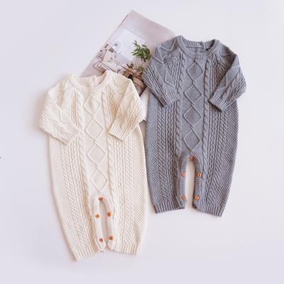 New Autumn and Winter Cotton Knitted Crawling Clothes Baby Bodysuit Baby Sweaters Big Fried Dough Twists Knitted Climbing Clothes