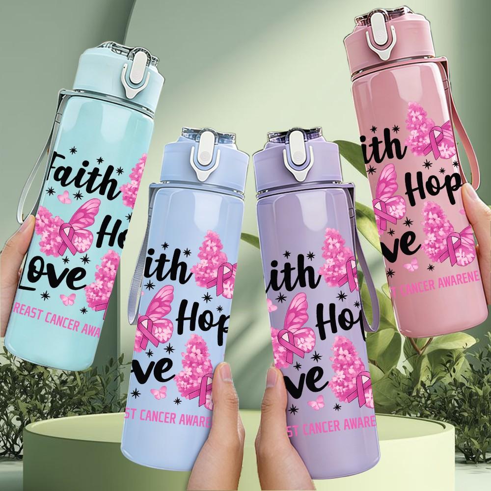 1PC Faith Hope Love Butterfly Print 750ml Color Plastic Sports Water Bottle Leakproof Flip Straw Lid Suitable for Sports Office Home Use