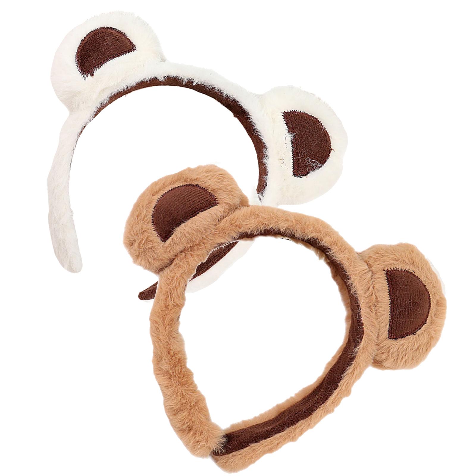 

2Pcs Funny Bear Ear Hairhoop Cartoon Plush Hairband Music Festival Headwear Female Face Washing Headband for Daily Use