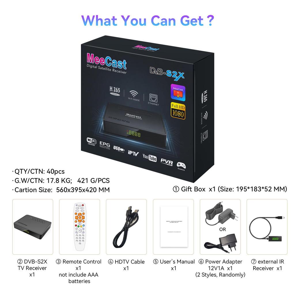 New H265 DVB-S2X TV Set-Top Box MAX265 with WiFi and Network Port, HEVC DVBS2X.