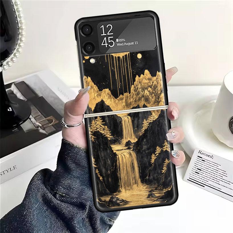 Chinese Style ink Painting Art Cases For Samsung Galaxy Z Flip 4 5 6 7 3 Z Flip7 Flip6 Flip4 Flip5 Flip3 5G Hard Shockproof Fund