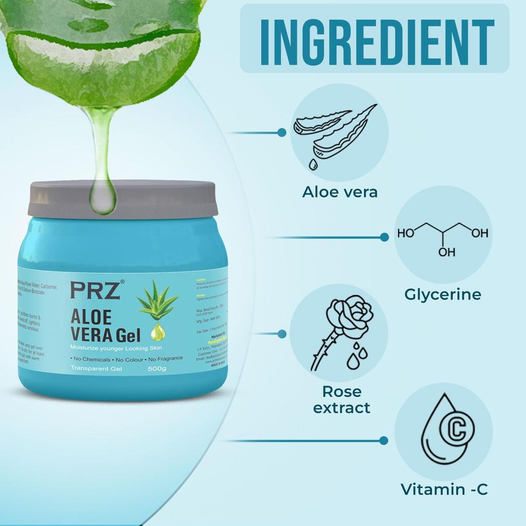 PRZ 100% Pure Natural ALOE VERA GEL Transparent (500Gram) For Body & Face Moisturizing, Hair Gel, Multipurpose Beauty Skin Gel, Acne Scars, Glowing &