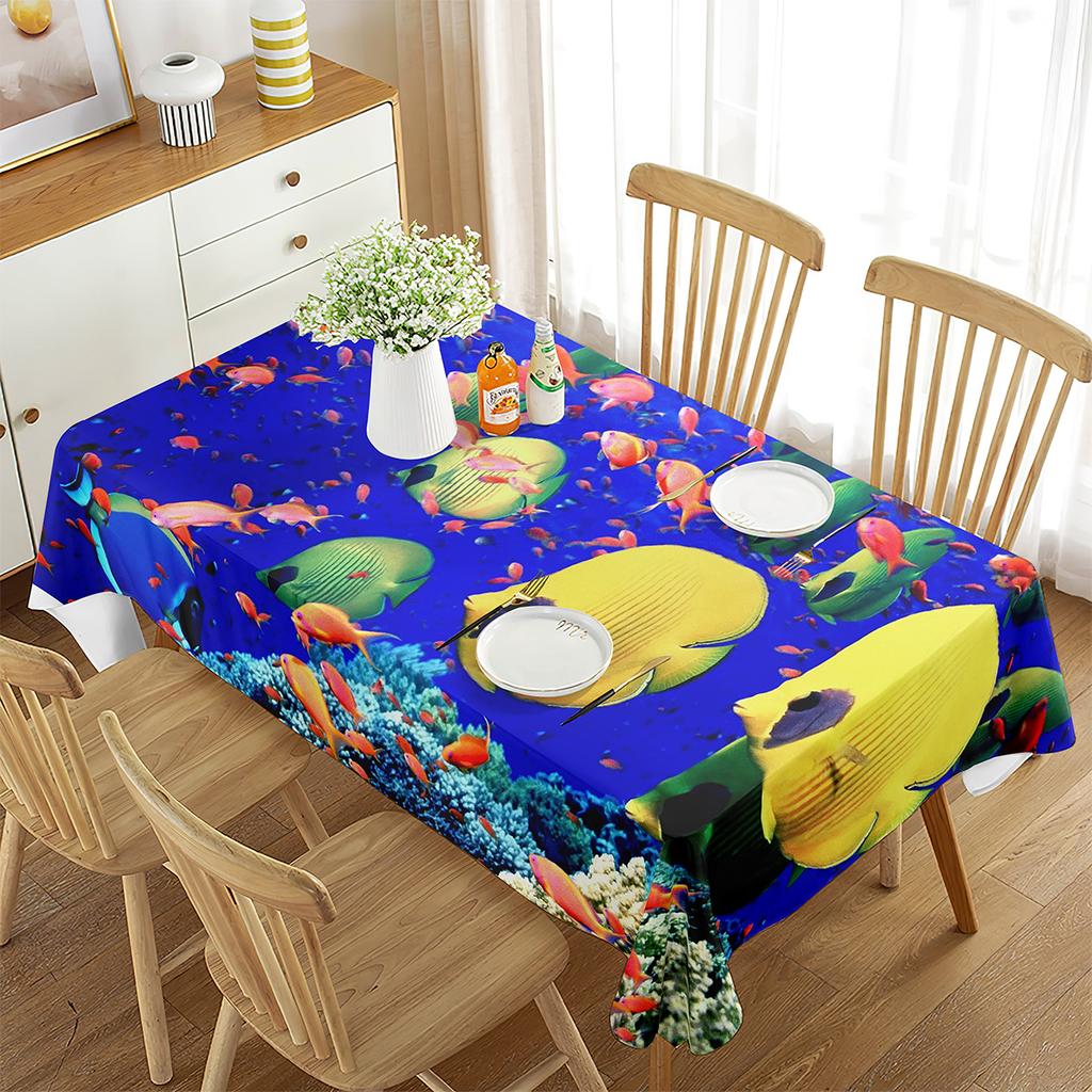 Ocean Animal Fish Tablecloth The Underwater World Pattern Table Cover for Dining Room Living Room Marine Life Table Cloth