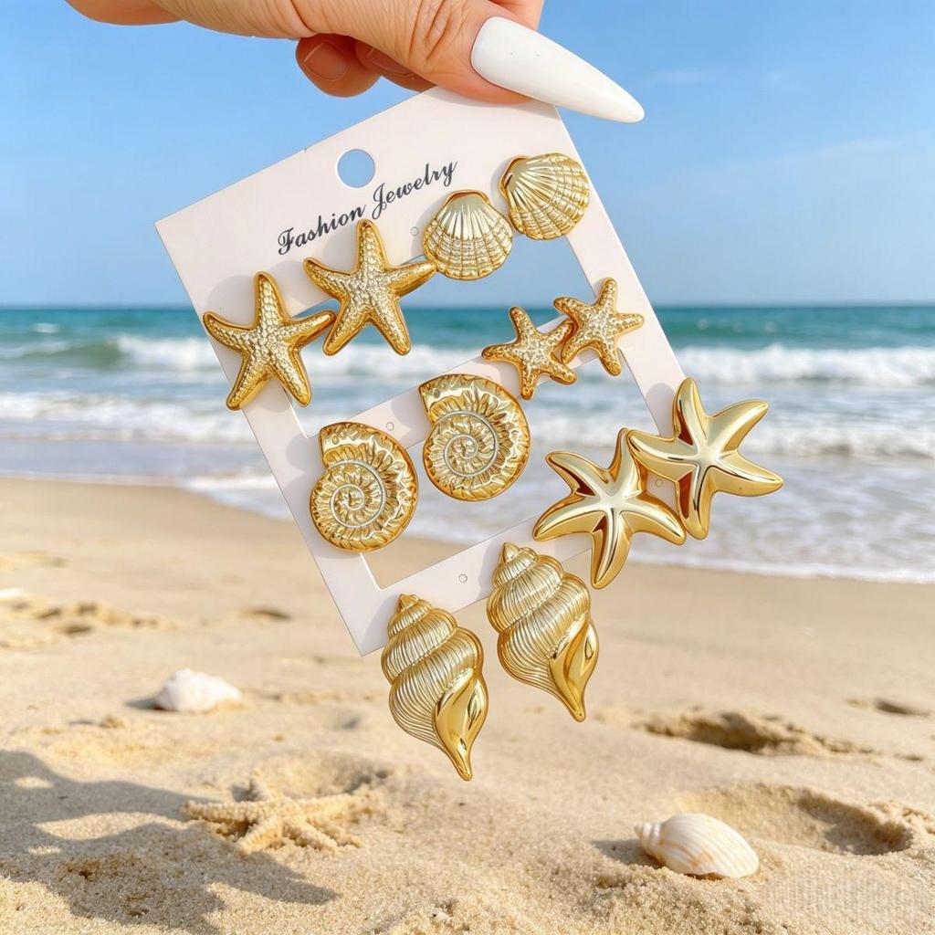 Elegant Women's Stud Earrings Set: Flower & Starfish Design for a Unique Touch