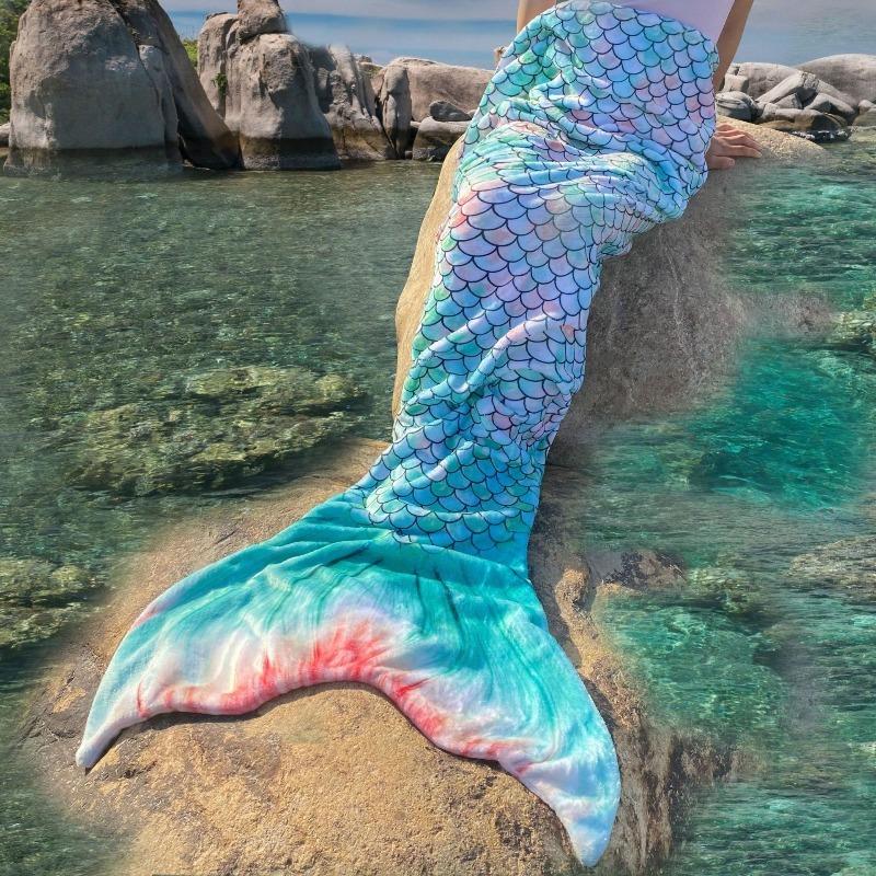 1pcs Mermaid flannel fish tail blanket, sofa nap blanket for summer air conditioning - soft and comfortable plush fabric