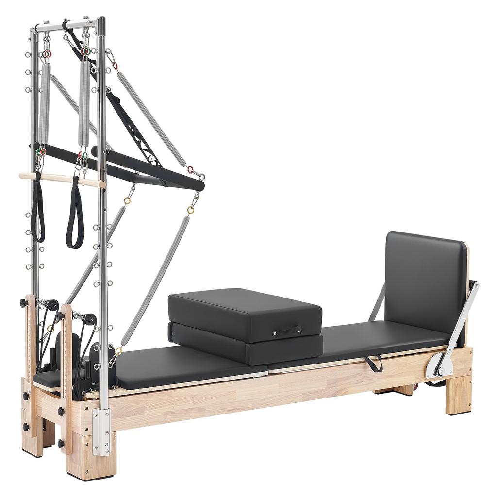VEVOR Pilates Reformer with Tower 2.4 m Pilates Machine 181 kg Rubberwood, for Home Use and Gym Workout, with Jump Board, Springs, Sitting Box