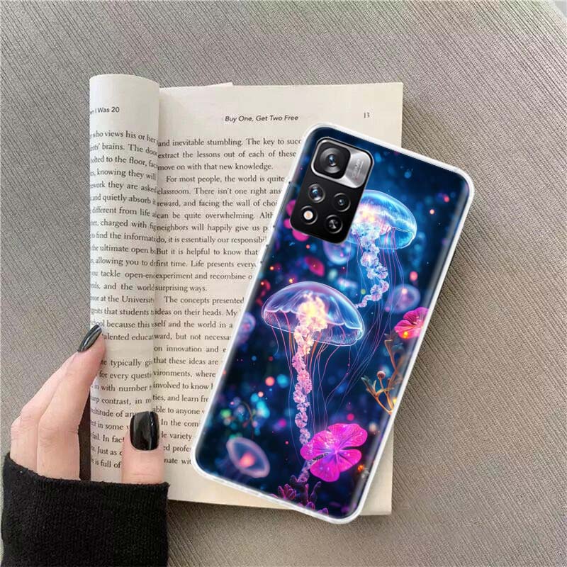 Enchanting Neon Jellyfish Phone Case For Redmi Note 13 12 Pro Plus 14 15 Pro 5G 11 11T 11E 11S 10 Pro 10S 9 9S Cover Cell Clear